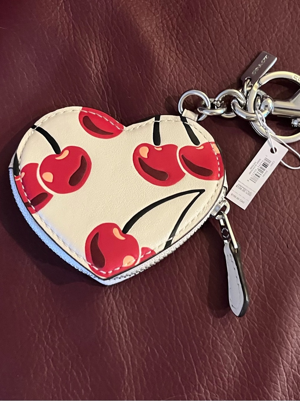 COACH Heart Cherry Zip Keychain Coin Pouch - New With Tags!!!! - Picture 2 of 4